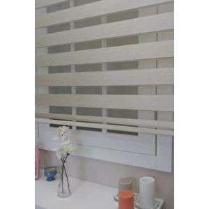 Krem Bambu Kumaş Zebra Stor Perde Etek Dilimsiz 1. Kalite 90x260 cm