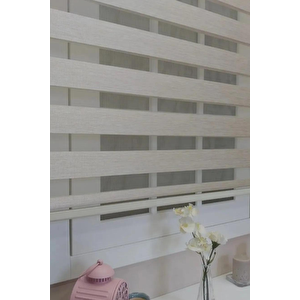 Krem Bambu Kumaş Zebra Stor Perde Etek Dilimsiz 1. Kalite 110x210 cm