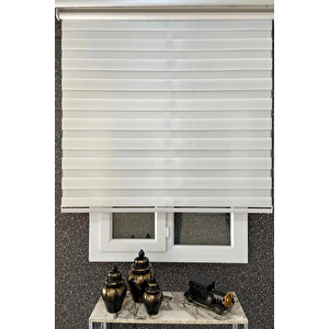 Beyaz Bambu Kumaş Zebra Stor Perde Etek Dilimsiz 1. Kalite 90x220 cm