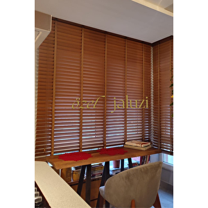 Açık Kahverengi 50 Mm Ahşap Görünümlü Jaluzi 120x230 cm