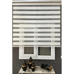 Beyaz Bambu Kumaş Zebra Stor Perde Etek Dilimsiz 1. Kalite 210x200 cm