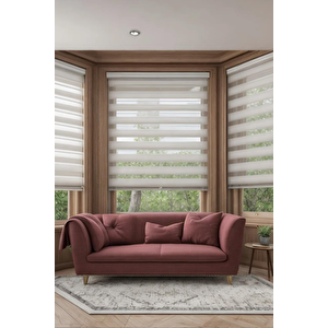 Beyaz Bambu Kumaş Zebra Stor Perde Etek Dilimsiz 1. Kalite 160x250 cm