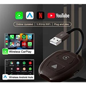 Hakopro Araç İçi Android Ve Apple Cihazlar İle Uyumlu Kablosuz Carplay Ve Android Oto Adaptörü Siyah