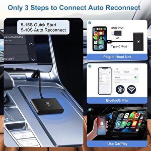 Hakopro Araç İçi Apple Cihazlar İle Uyumlu Kablosuz Carplay Adaptörü Wireless Carplay Çevirici Siyah