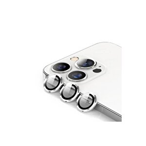 Iphone 14 Pro / 14 Pro Max İle Uyumlu Darbeye Dayanıklı Mekanizmalı Safir Kamera Lens Koruyucu Beyaz
