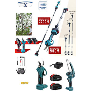 2400vli̇on Blue 2'li Bir Arada X2 Çift Akülü Teleskopik Dal Budama Bağ Makası Seti  2.70mt