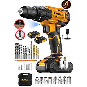 Germany 21500w 25tork Çelik Şanzuman Bakır Sargılı Çift Akülü Şarjlı Matkap Vidalama 27 Parça Setli