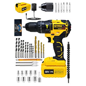 Xl5800 2ah 13 Mm Çelik Mandren Darbeli Çift Akülü Vidalama Çelik Şanzuman Şarjlı Matkap