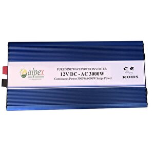 Alpex 3000 Watt 12 Volt Tam Si̇nüs Ekranli İnverter