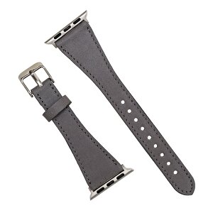 Apple Watch Uyumlu Deri Kordon 42-44-45mm Slim Rst9 Gri