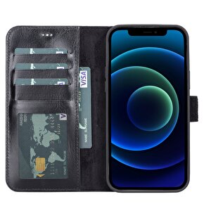 Apple Iphone 13 Pro Uyumlu Deri Cüzdanlı Kılıf Rst1 Siyah