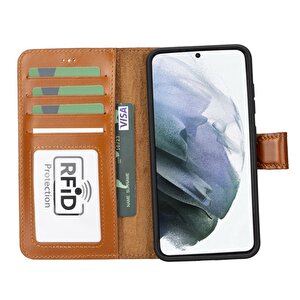 Samsung Galaxy S23 Uyumlu Deri Cüzdanlı Kılıf Rst2ef Taba