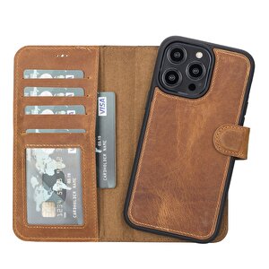 Apple Iphone 14 Pro Max Uyumlu Deri Cüzdanlı Kılıf Mwwn G19 Taba