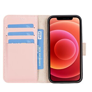 Apple Iphone 12 Mini Uyumlu Deri Cüzdanlı Kılıf Nu2 Pembe