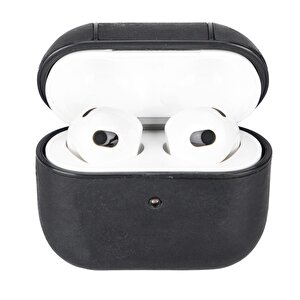 Apple Airpods 3.nesil Uyumlu Deri Kılıf Juni Aa1 Siyah