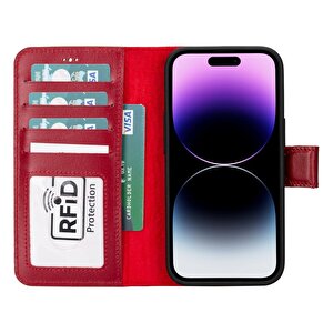 Apple Iphone 15 Uyumlu Deri Cüzdanlı Kılıf Mwwn V4ef Kırmızı