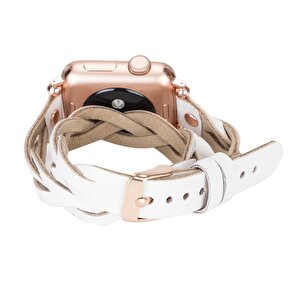 Apple Watch Uyumlu Deri Kordon 38-40-41mm Dt Rt F3 Beyaz