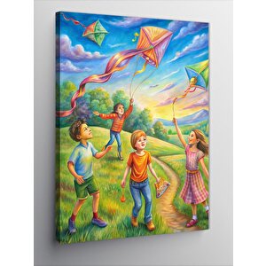 Kanvas Tablo Uçurtma Ve Çocuklar 100x140 cm