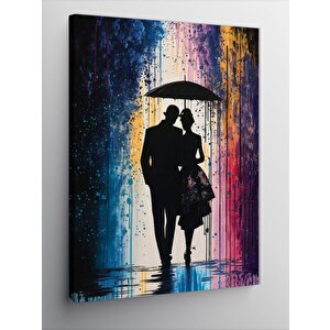 Kanvas Tablo Yağmur Altında Sevimli Çift 100x140 cm