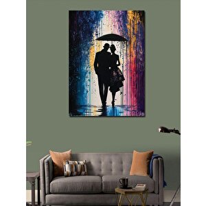 Kanvas Tablo Yağmur Altında Sevimli Çift 100x140 cm