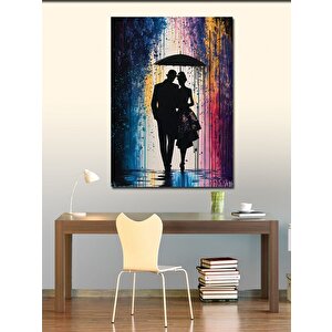 Kanvas Tablo Yağmur Altında Sevimli Çift 100x140 cm