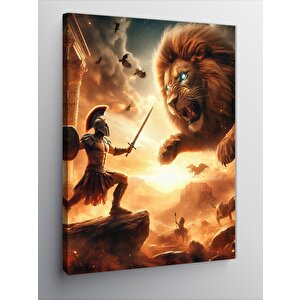 Kanvas Tablo Gladyatörle İle Aslan 100x140 cm