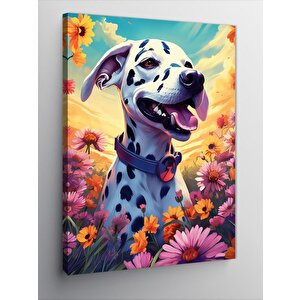 Kanvas Tablo Dalmaçyalı Köpek Ve Çiçekler 70x100 cm
