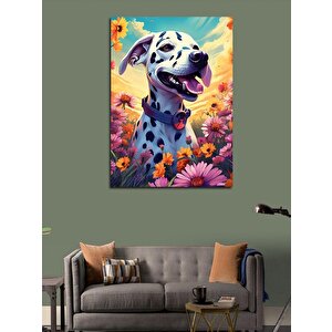 Kanvas Tablo Dalmaçyalı Köpek Ve Çiçekler 70x100 cm