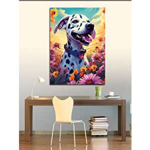 Kanvas Tablo Dalmaçyalı Köpek Ve Çiçekler 70x100 cm