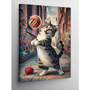 Kanvas Tablo Voleybol Oynayan Kedi 50x70 cm