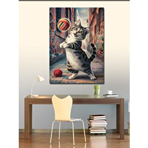 Kanvas Tablo Voleybol Oynayan Kedi 50x70 cm