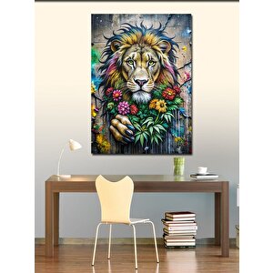 Kanvas Tablo Çiçek Uzatan Aslan 100x140 cm