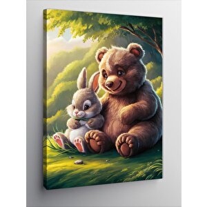 Kanvas Tablo Sevimli Teddy Ayı Ve Tavşan 50x70 cm