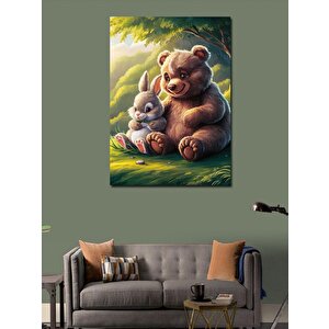 Kanvas Tablo Sevimli Teddy Ayı Ve Tavşan 50x70 cm