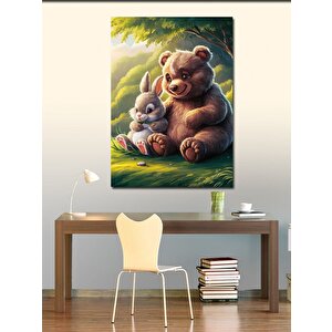Kanvas Tablo Sevimli Teddy Ayı Ve Tavşan 50x70 cm