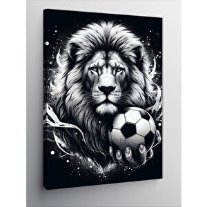 Kanvas Tablo Siyah Beyaz Aslan Ve Futbol 70x100 cm