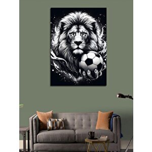 Kanvas Tablo Siyah Beyaz Aslan Ve Futbol 70x100 cm