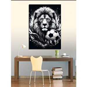 Kanvas Tablo Siyah Beyaz Aslan Ve Futbol 70x100 cm