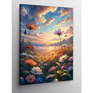 Kanvas Tablo Renkli Çiçekler Ve Gökyüzü 100x140 cm