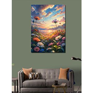 Kanvas Tablo Renkli Çiçekler Ve Gökyüzü 100x140 cm