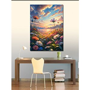 Kanvas Tablo Renkli Çiçekler Ve Gökyüzü 100x140 cm