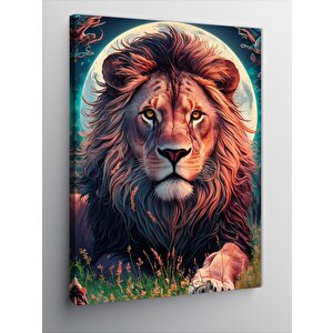 Kanvas Tablo Erkek Aslan Ve Dolun Ay 70x100 cm