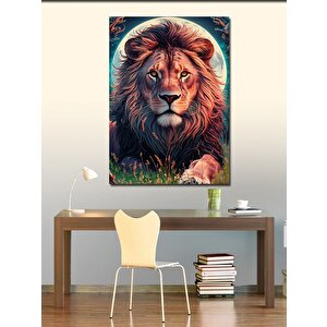 Kanvas Tablo Erkek Aslan Ve Dolun Ay 70x100 cm