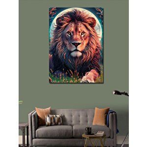 Kanvas Tablo Erkek Aslan Ve Dolun Ay 100x140 cm