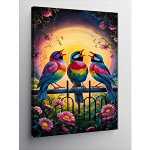 Kanvas Tablo Şarkı Söyleyen Renkli Kuşlar 50x70 cm