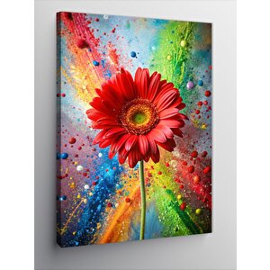 Kanvas Tablo Kırmızı Çiçek Ve Renkli Boyalar 70x100 cm