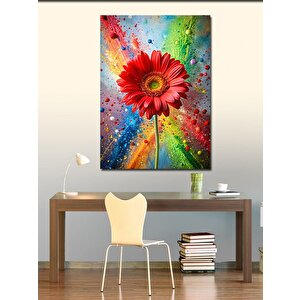 Kanvas Tablo Kırmızı Çiçek Ve Renkli Boyalar 70x100 cm