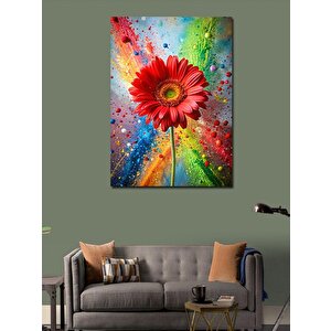 Kanvas Tablo Kırmızı Çiçek Ve Renkli Boyalar 100x140 cm