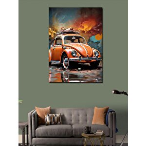 Kanvas Tablo Turuncu Retro Kaplumbağa Araba 70x100 cm