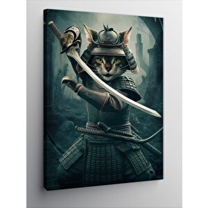 Kanvas Tablo Samuray Kılıçlı Kedi